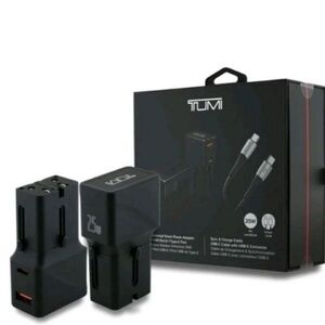 TUMI 25W Universal Smart Travel Power Adapter 100V-240V Charger + Cable US/UK/EU